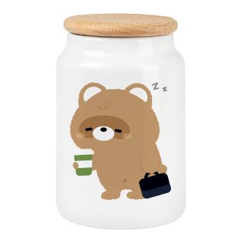 Sleepy Beaver et café - Boîte à biscuits avec couvercle en bois - blanc - Devant