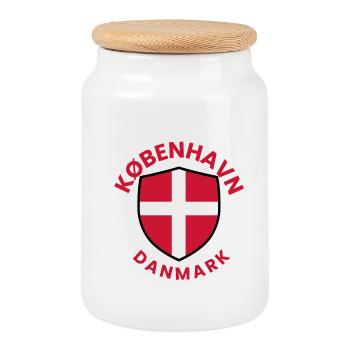 Bouclier de Copenhague avec drapeau danois - Boîte à biscuits avec couvercle en bois - blanc - Devant