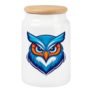 Logo de la mascotte Blue Owl Esports - Boîte à biscuits avec couvercle en bois - blanc - Devant
