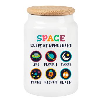 Space arouses curiosity - Cookie Jar with Wooden Lid - white - Front