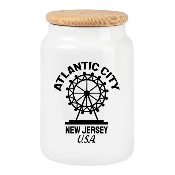 Atlantic City - Est. 1854 - New Jersey - USA - Keksdose mit Holzdeckel - Weiß - Vorne