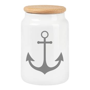 Symbole d’ancre Graphique nautique - Boîte à biscuits avec couvercle en bois - blanc - Devant