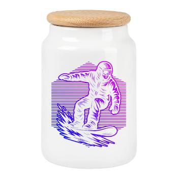 Characterful snowboard design - Cookie Jar with Wooden Lid - white - Front