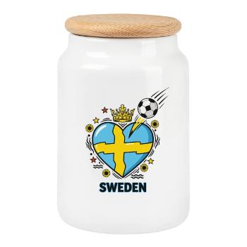 Sweden Crown Soccer Heart Fan Design - Cookie Jar with Wooden Lid - white - Front