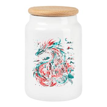 Château du Dragon Fantasy Mythologie Magique Créature - Boîte à biscuits avec couvercle en bois - blanc - Devant