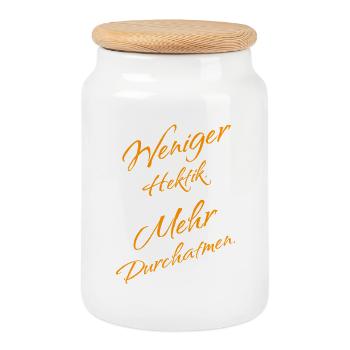 Moins de chaos – plus de respiration profonde - Boîte à biscuits avec couvercle en bois - blanc - Devant