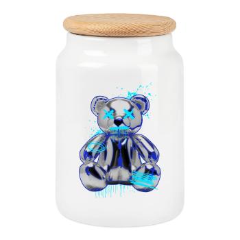 Graffiti-Bär Neon Tropfen Teddybär - Keksdose mit Holzdeckel - Weiß - Vorne