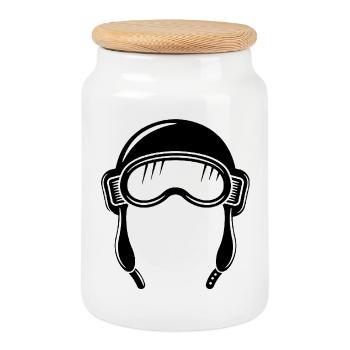 Aviator hood - Cookie Jar with Wooden Lid - white - Front