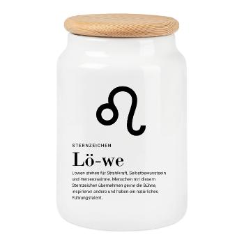 Zodiac sign Leo - Cookie Jar with Wooden Lid - white - Front