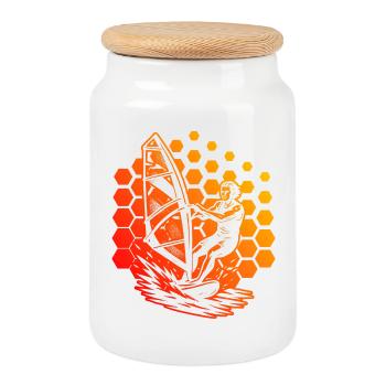 Modern Windsurfing Artwork - Cookie Jar with Wooden Lid - white - Front