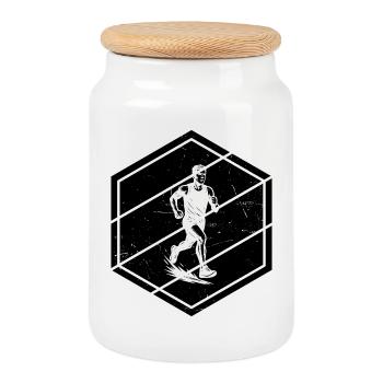 Characterful running design - Cookie Jar with Wooden Lid - white - Front