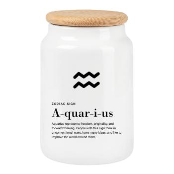 Aquarius - Zodiac Sign - Cookie Jar with Wooden Lid - white - Front