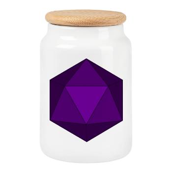 Lila Polyeder-Würfel D20 - Keksdose mit Holzdeckel - Weiß - Vorne