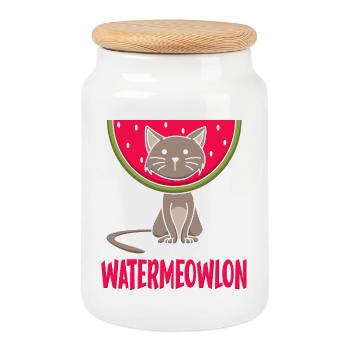 Graphique drôle de Watermeowlon Chat Jeu de mots Fruit - Boîte à biscuits avec couvercle en bois - blanc - Devant
