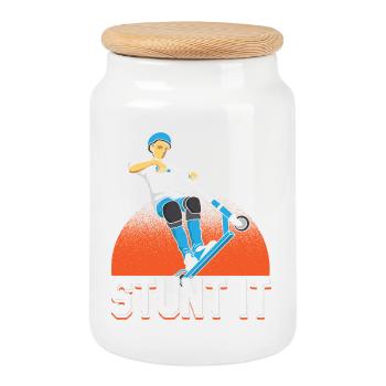 Stunt It Scooter Trick Rider Design - Keksdose mit Holzdeckel - Weiß - Vorne