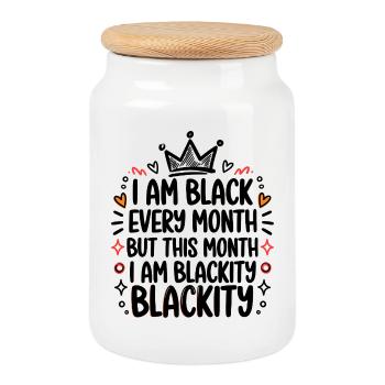 Je suis noir chaque mois Couronne de noirceur - Boîte à biscuits avec couvercle en bois - blanc - Devant