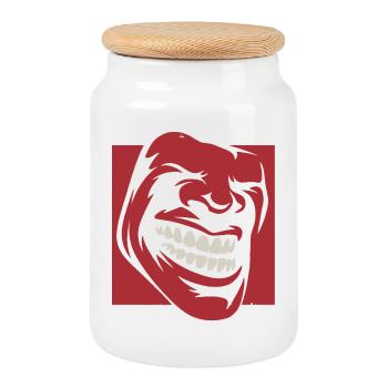 Roaring Red Grin Illustration - Cookie Jar with Wooden Lid - white - Front