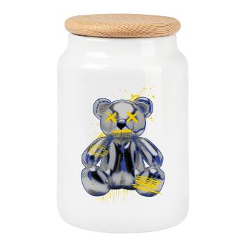 Graffiti Bear Metal Neon Street Art - Cookie Jar with Wooden Lid - white - Front