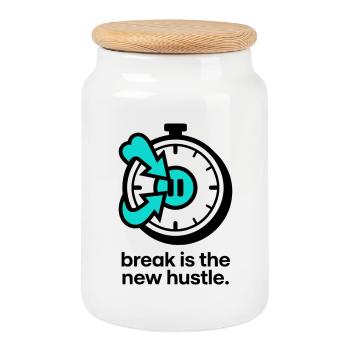 La pause est la nouvelle affaire - Boîte à biscuits avec couvercle en bois - blanc - Devant
