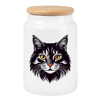 Cat Head Long Hair Decoration Cats Motif - Cookie Jar with Wooden Lid - white - Front