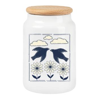 Night Bird Print - Cookie Jar with Wooden Lid - white - Front