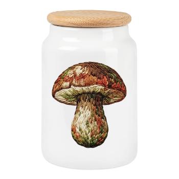 Pilz im bestickten Look (gedruckt) - Keksdose mit Holzdeckel - Weiß - Vorne