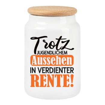 Appearance instead of Pension Satire Pension 2026 - Cookie Jar with Wooden Lid - white - Front