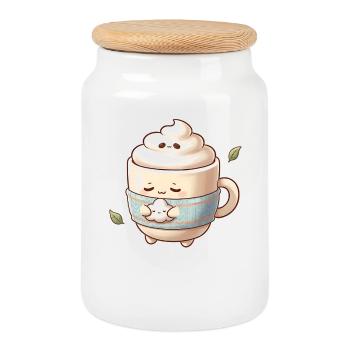 Tasse à café Nuage Douillet - Boîte à biscuits avec couvercle en bois - blanc - Devant