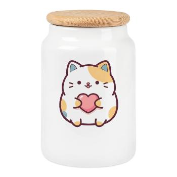 Cat Heart Cuddle Motif Pastel Colors - Cookie Jar with Wooden Lid - white - Front
