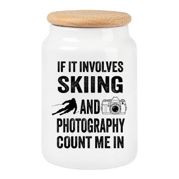Ski et photographie - cadeau photo pour les sports d’hiver - Boîte à biscuits avec couvercle en bois - blanc - Devant