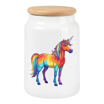 Buntes Einhorn-Regenbogen-Pop-Art-Aquarell - Keksdose mit Holzdeckel - Weiß - Vorne