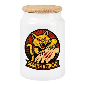 Scratch Attack Wütende Katzenklauen-Design - Keksdose mit Holzdeckel - Weiß - Vorne