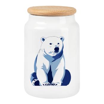 Blauer Polarbär großer freundlicher Eisbär sitzt - Keksdose mit Holzdeckel - Weiß - Vorne