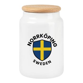 Logo du bouclier de Norrköping Suède - Boîte à biscuits avec couvercle en bois - blanc - Devant
