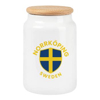 Norrköping Sweden Shield Design - Cookie Jar with Wooden Lid - white - Front