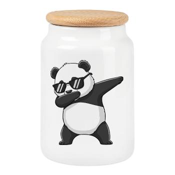 Cool Dabbing Panda Sunglasses Cartoon Art - Cookie Jar with Wooden Lid - white - Front