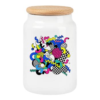 Colorful Geometry Chaos Pop Art - Cookie Jar with Wooden Lid - white - Front
