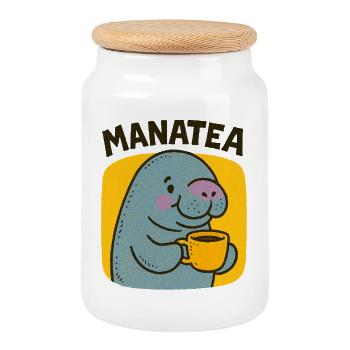 Manatea Cheer : Manatee sirote du thé - Boîte à biscuits avec couvercle en bois - blanc - Devant