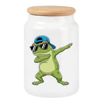 Cool Dabbing Frog Sunglasses Cartoon Art - Cookie Jar with Wooden Lid - white - Front