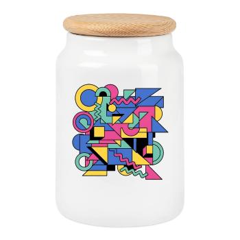 Memphis Geometrie Farbenspiel - Keksdose mit Holzdeckel - Weiß - Vorne