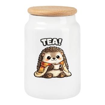 H Hedgehog Tee Time Cozy - Cookie Jar with Wooden Lid - white - Front
