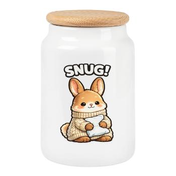 Motif de lapin câlin chaud - Boîte à biscuits avec couvercle en bois - blanc - Devant