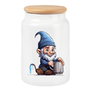 GnomePotterBlue - Boîte à biscuits avec couvercle en bois - blanc - Devant