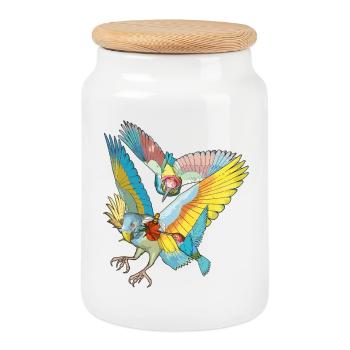 Bunte Vögel - Keksdose mit Holzdeckel - Weiß - Vorne