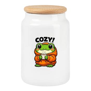 Sweat à capuche Pullover Grenouille Douillet - Boîte à biscuits avec couvercle en bois - blanc - Devant
