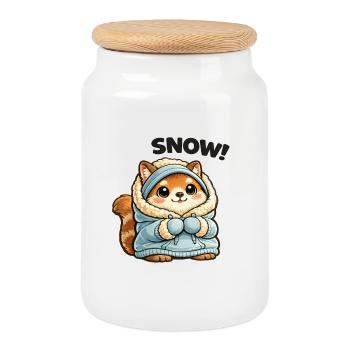 Renard en pull d’hiver - Boîte à biscuits avec couvercle en bois - blanc - Devant