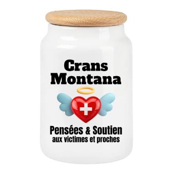 Switzerland, I am Swiss, Crans-Montana - Cookie Jar with Wooden Lid - white - Front