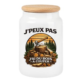 J'peux pas j'ai du bois à couper - Boîte à biscuits avec couvercle en bois - blanc - Devant