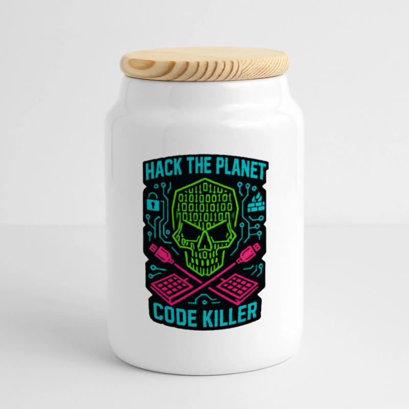 Hack the Planet Code Killer - Cyber Security Cookie Jar with Wooden Lid
