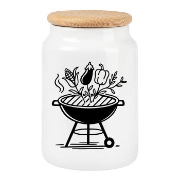 Vegan Grilling with Vegetables & BBQ Style - Cookie Jar with Wooden Lid - white - Front